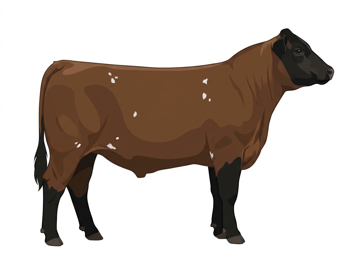 Brown with black points and a few white spots MaineTainer Steer