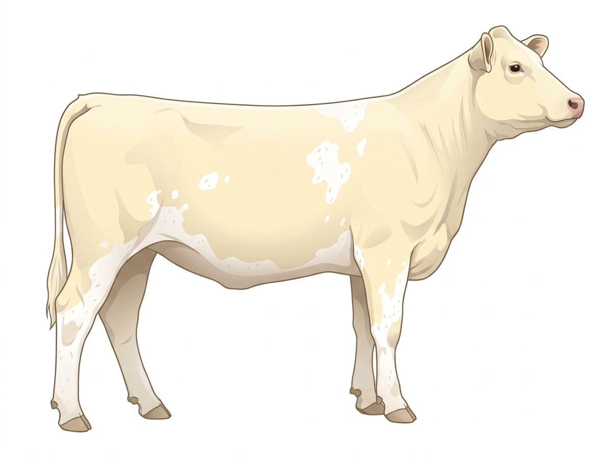 Cream with a few white spots and ticking in the white MaineTainer Heifer