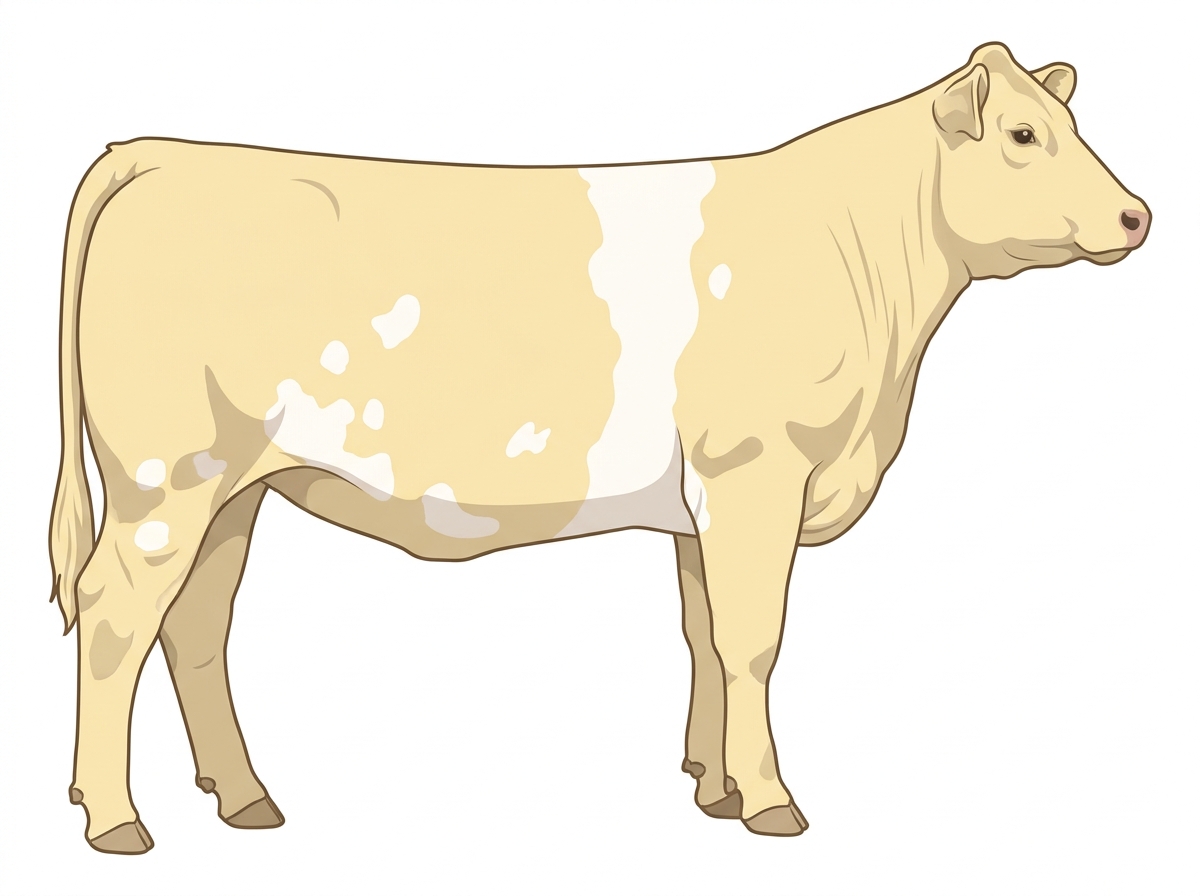Cream with a white belt around the midsection and a few white spots MaineTainer Heifer