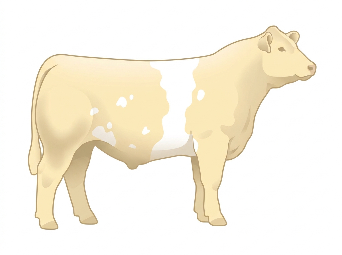 Cream with a white belt around the midsection and a few white spots MaineTainer Steer