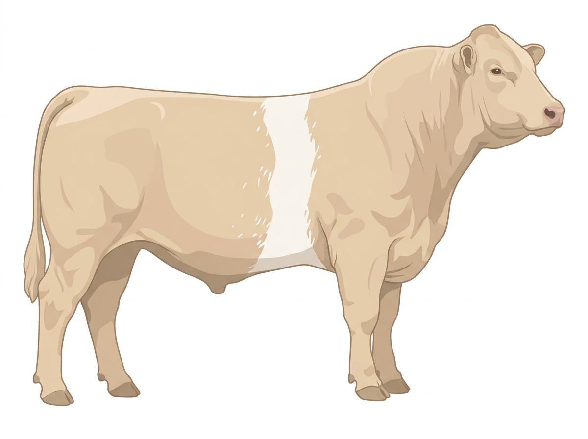 Cream with a white belt around the midsection and ticking in the white MaineTainer Bull