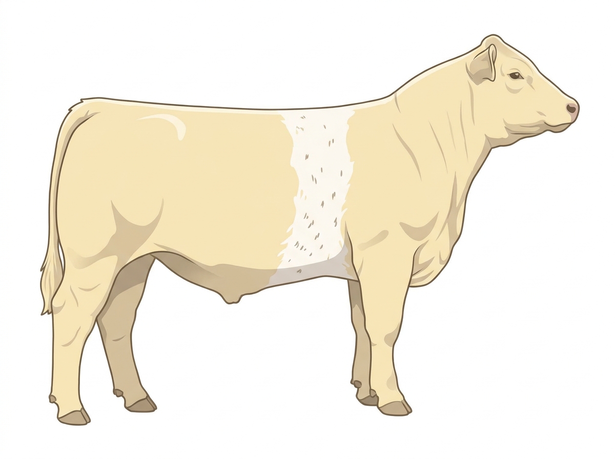 Cream with a white belt around the midsection and ticking in the white MaineTainer Steer