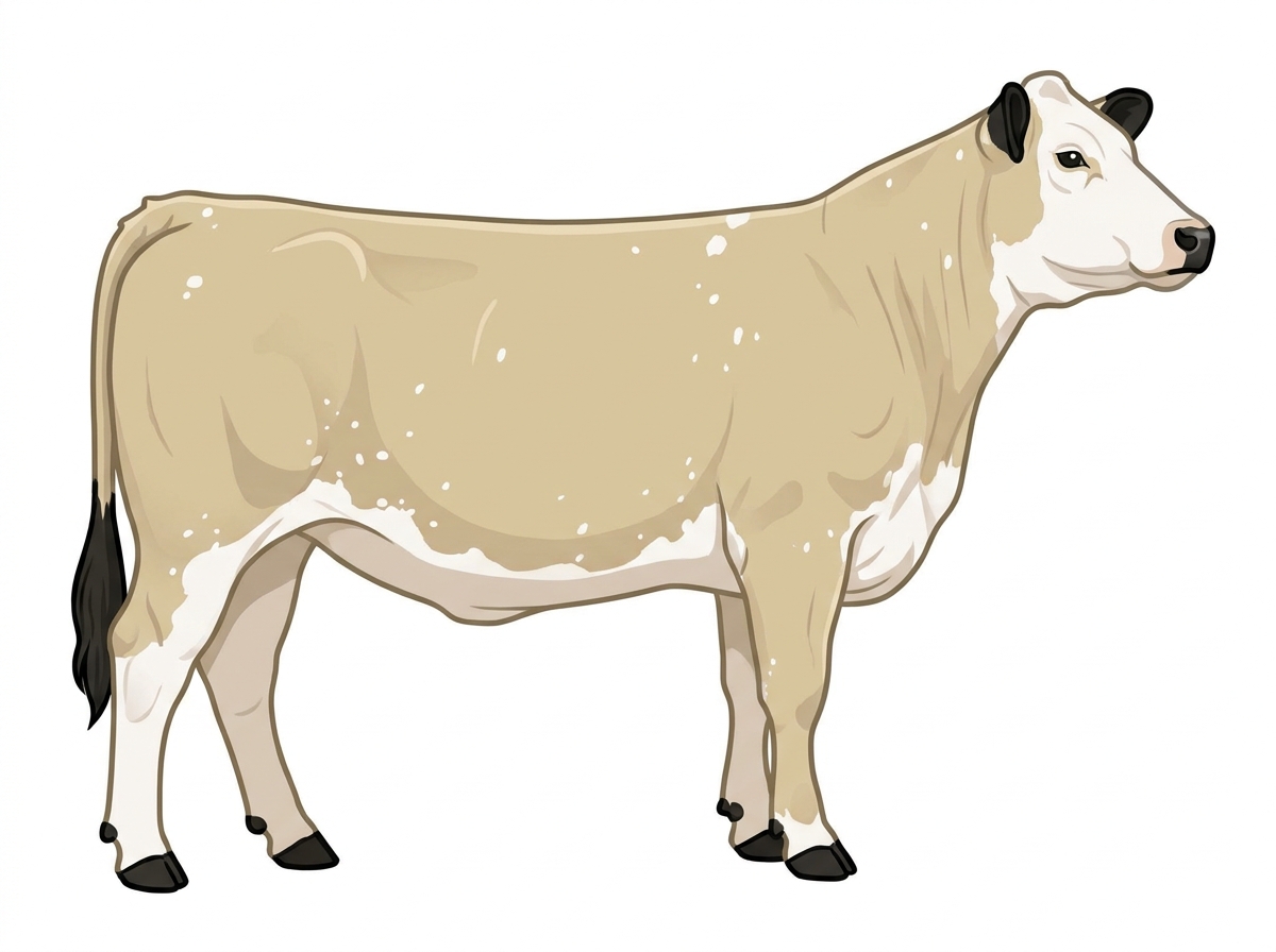 Cream with black points, a few white spots and ticking in the white MaineTainer Heifer