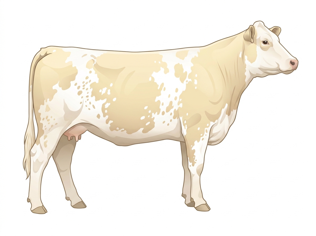 Cream with white spots and ticking in the white MaineTainer Cow