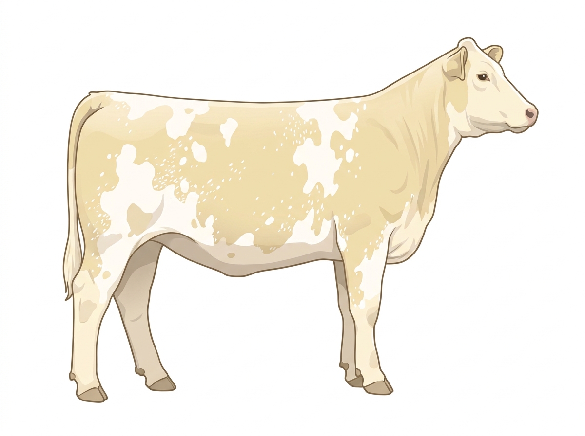 Cream with white spots and ticking in the white MaineTainer Heifer