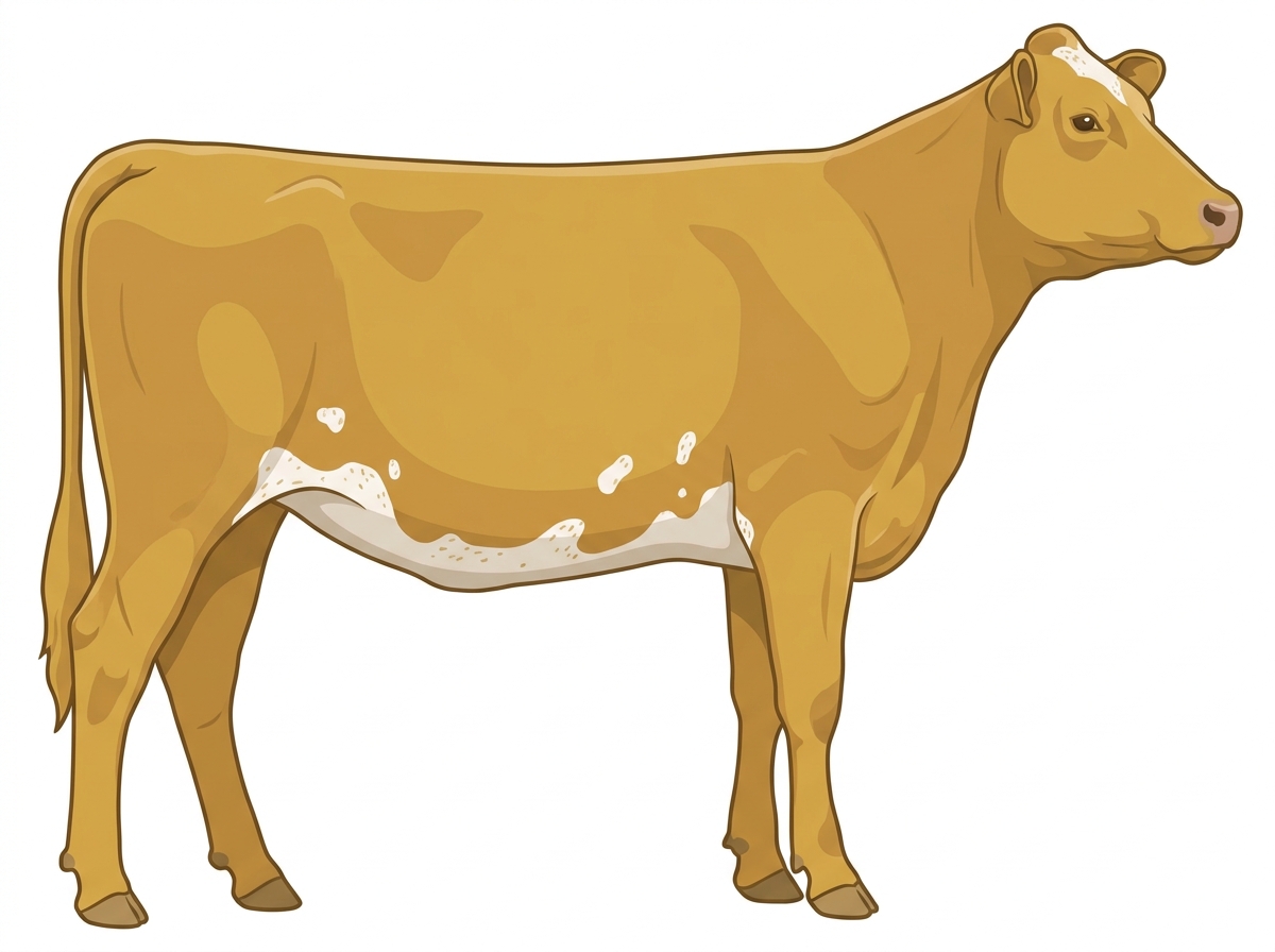 Gold with a few white spots and ticking in the white MaineTainer Heifer