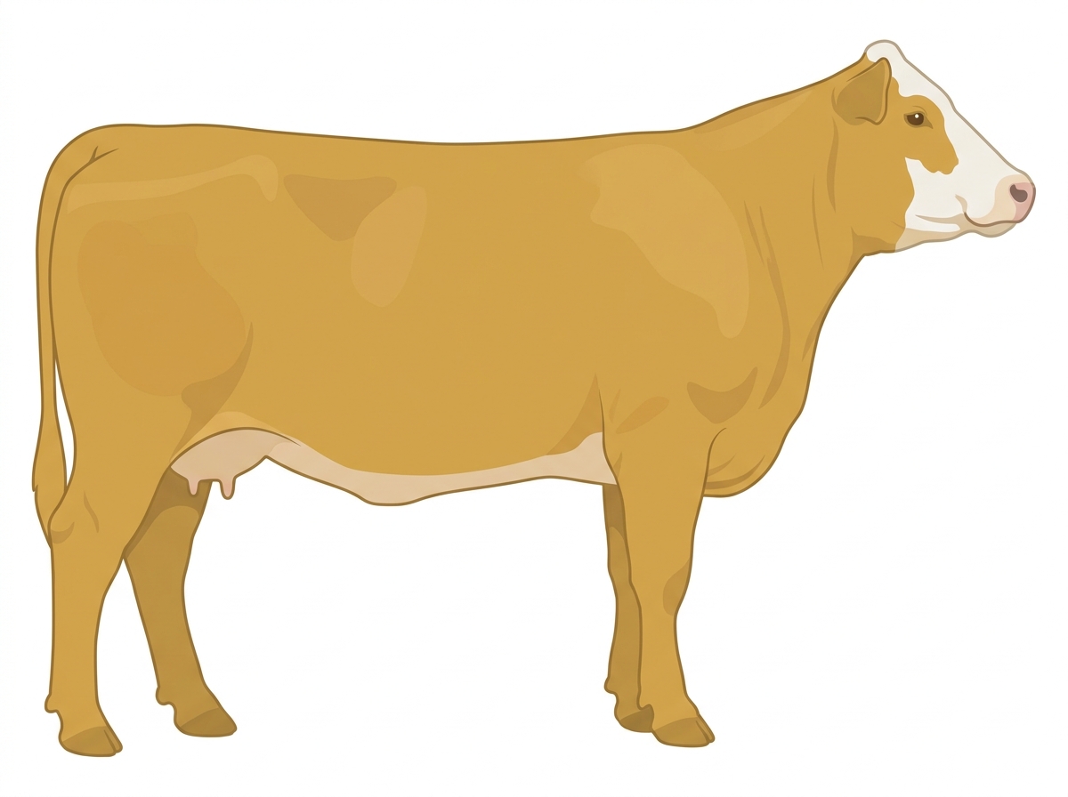 Gold with a pale muzzle ring and lighter underline and a partial white face MaineTainer Cow