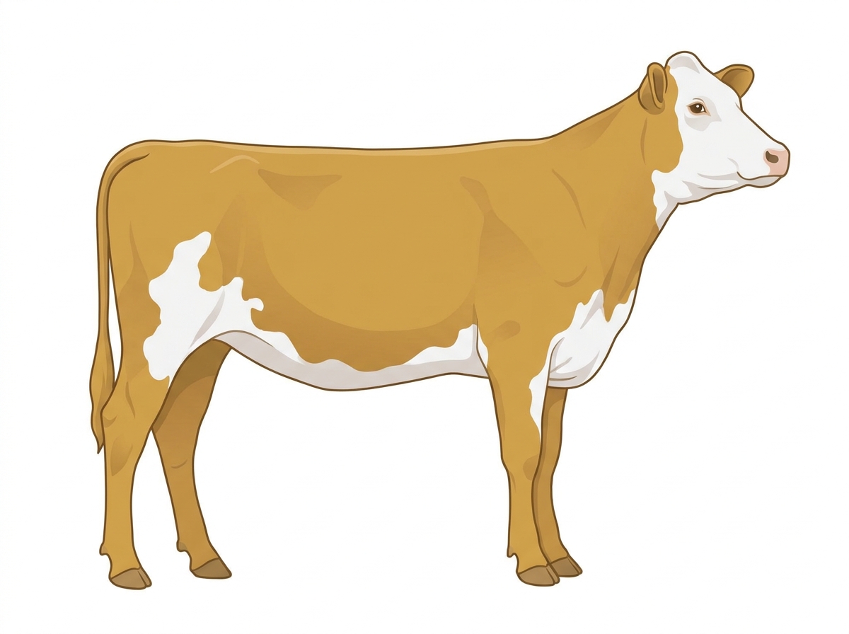 Gold with a partial white face and white in large patches MaineTainer Heifer