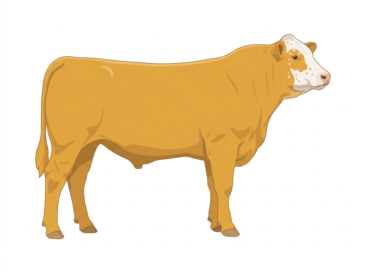 Gold with a white face, a few white spots and ticking in the white MaineTainer Bull