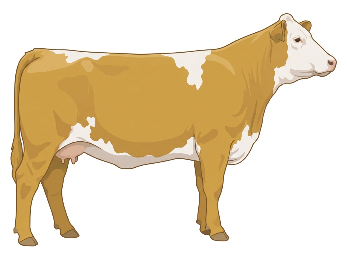 Gold with a white face and white in large patches MaineTainer Cow