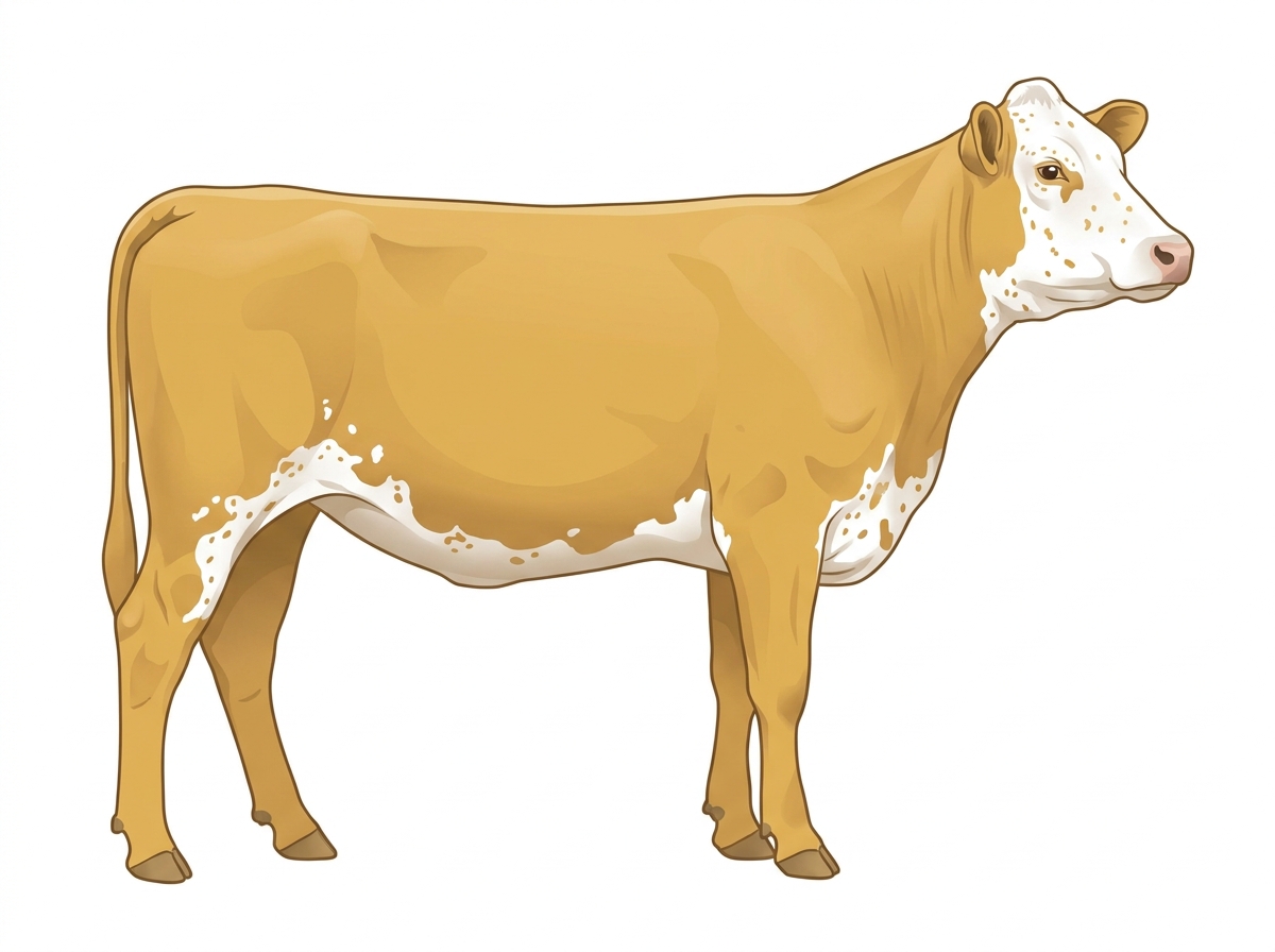 Gold with a white face, white spots and ticking in the white MaineTainer Heifer