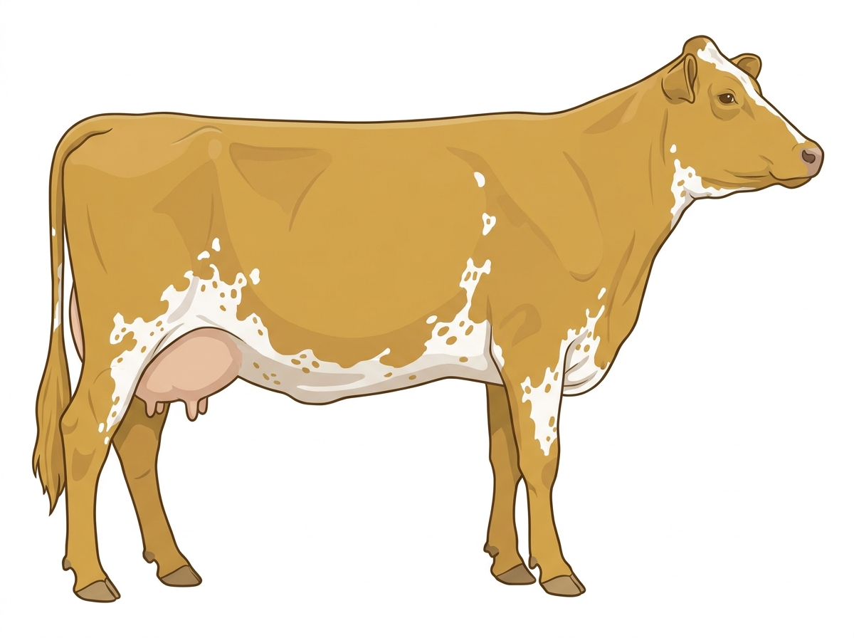 Gold with white spots and ticking in the white MaineTainer Cow