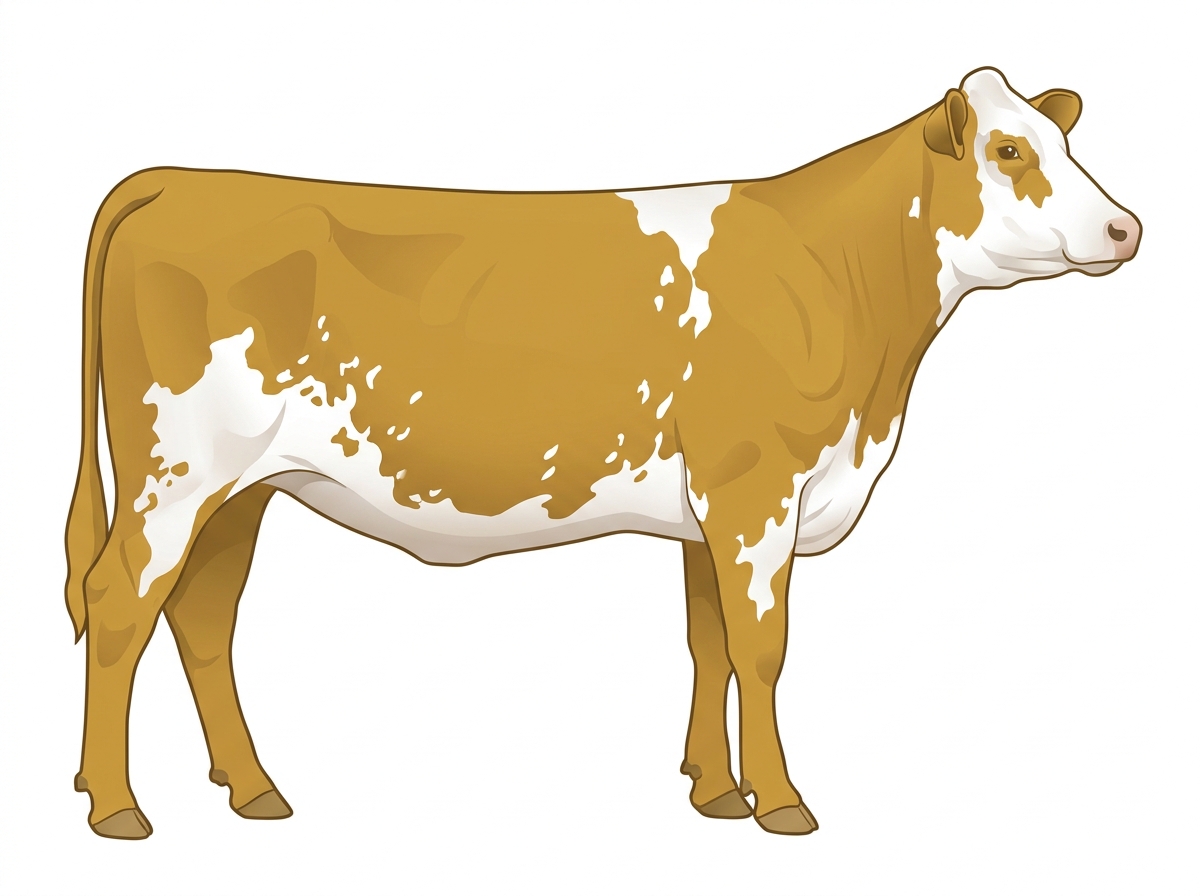 Gold with white spots and ticking in the white MaineTainer Heifer
