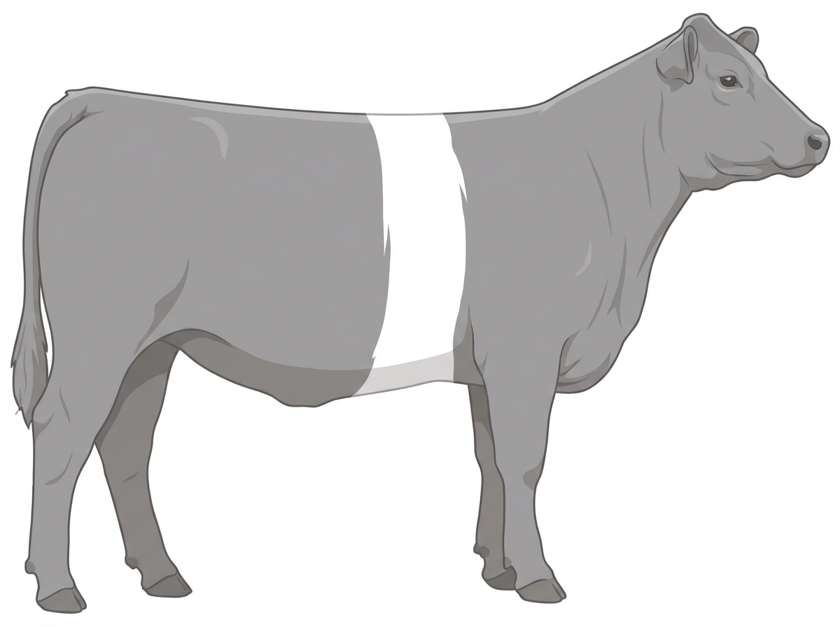 Gray with a white belt around the midsection MaineTainer Heifer