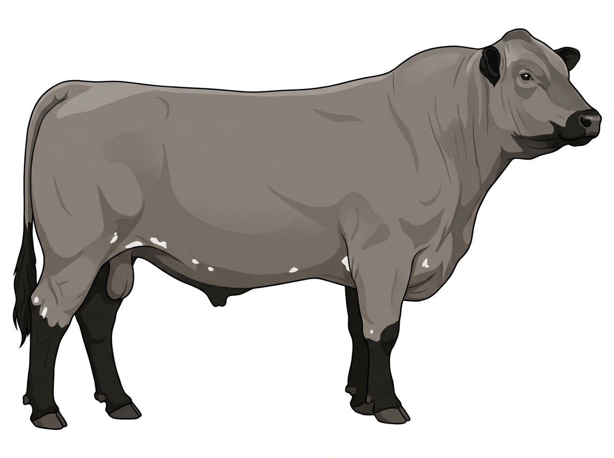 Gray with black points and a few white spots MaineTainer Bull