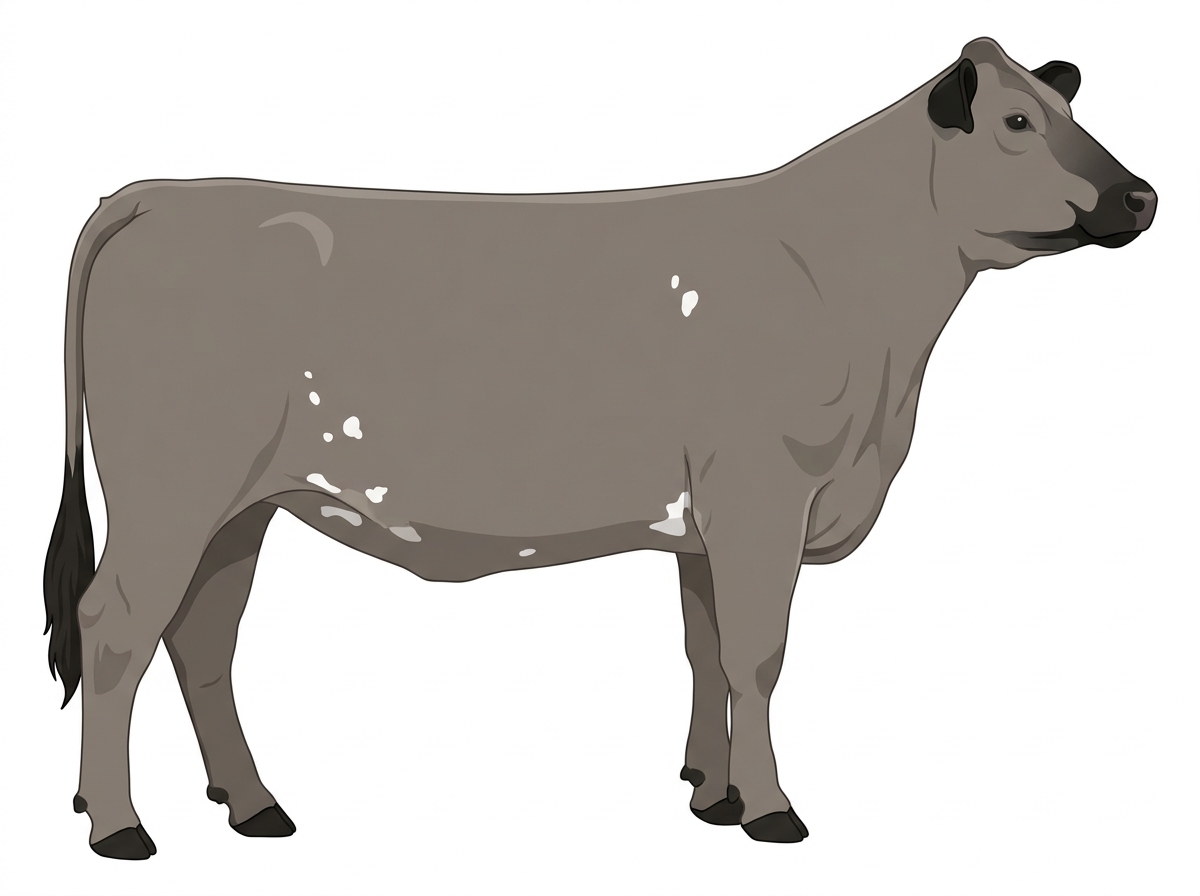 Gray with black points and a few white spots MaineTainer Cow