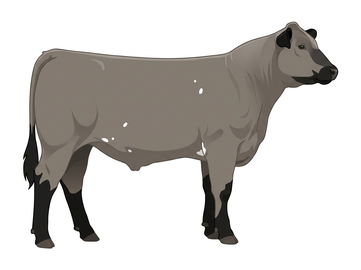 Gray with black points and a few white spots MaineTainer Steer