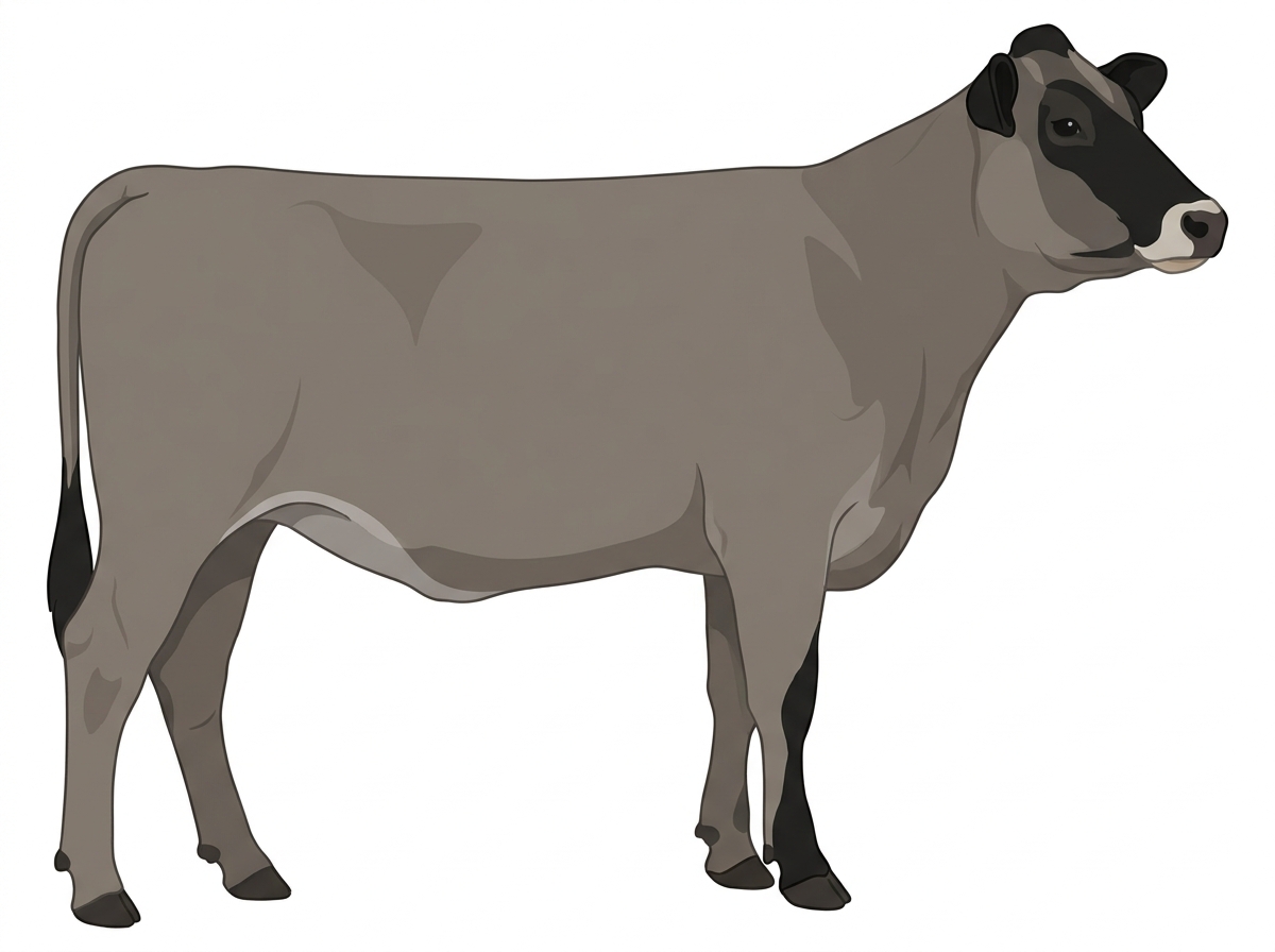 Gray with black points and a pale muzzle ring and lighter underline MaineTainer Heifer