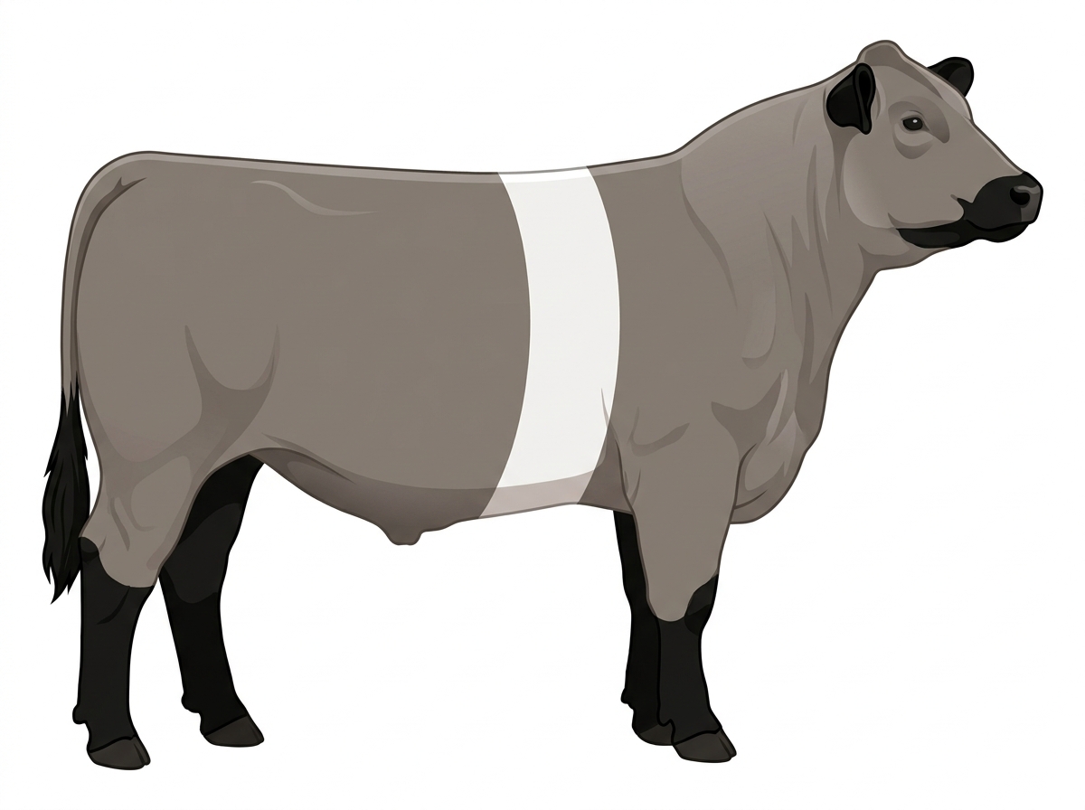 Gray with black points and a white belt around the midsection MaineTainer Steer