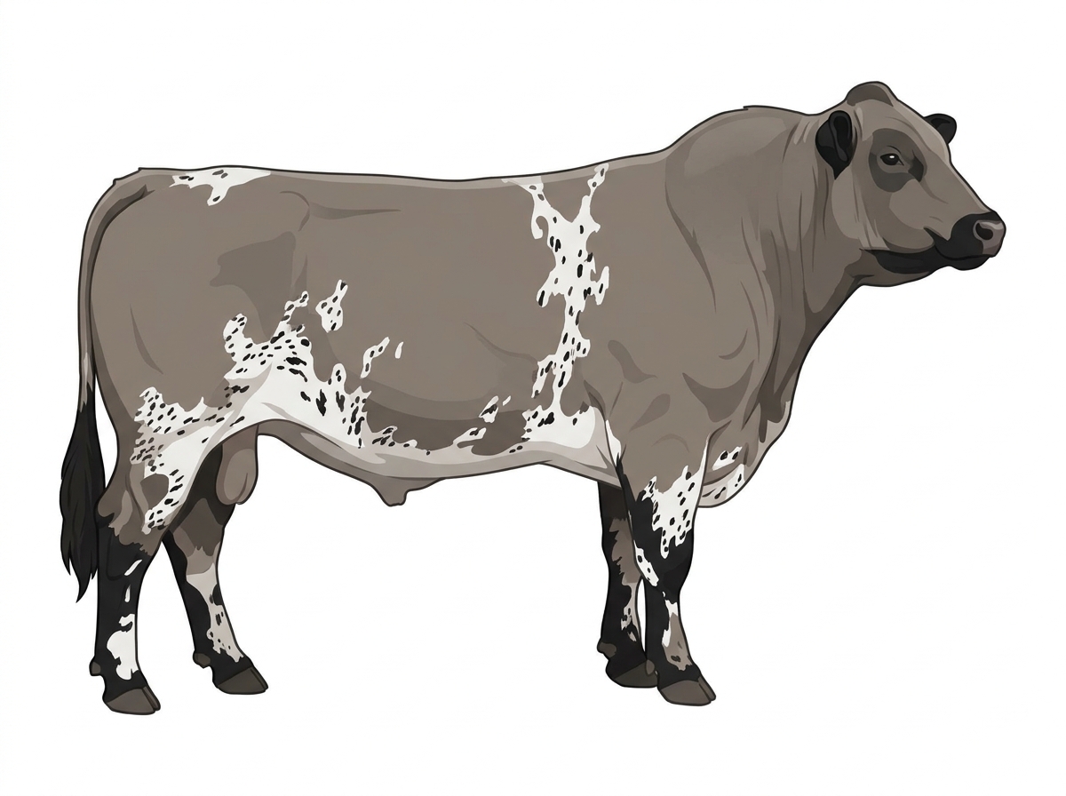 Gray with black points and ticking in the white MaineTainer Bull