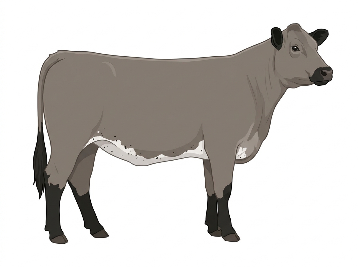 Gray with black points and ticking in the white MaineTainer Heifer