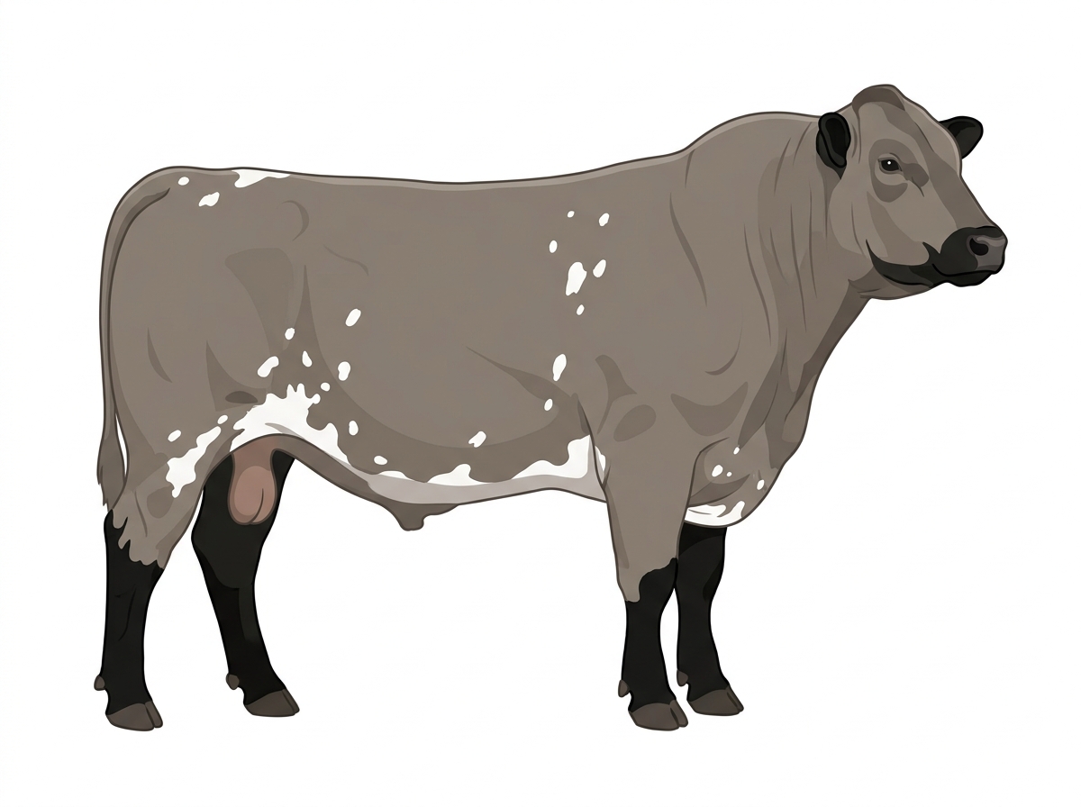 Gray with black points and white spots MaineTainer Bull