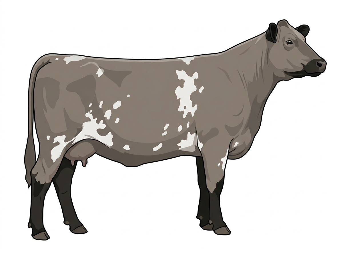 Gray with black points and white spots MaineTainer Cow