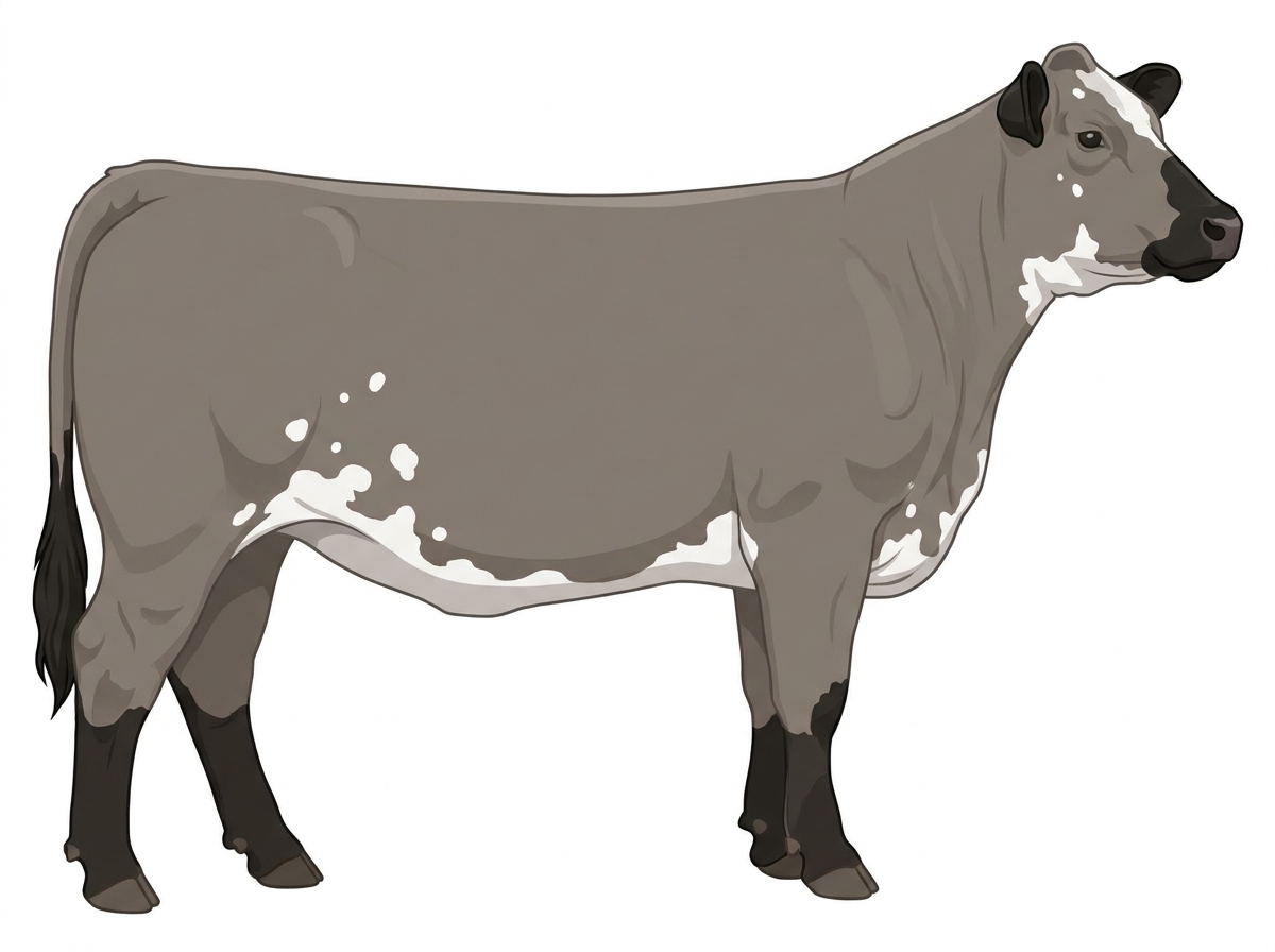 Gray with black points and white spots MaineTainer Heifer