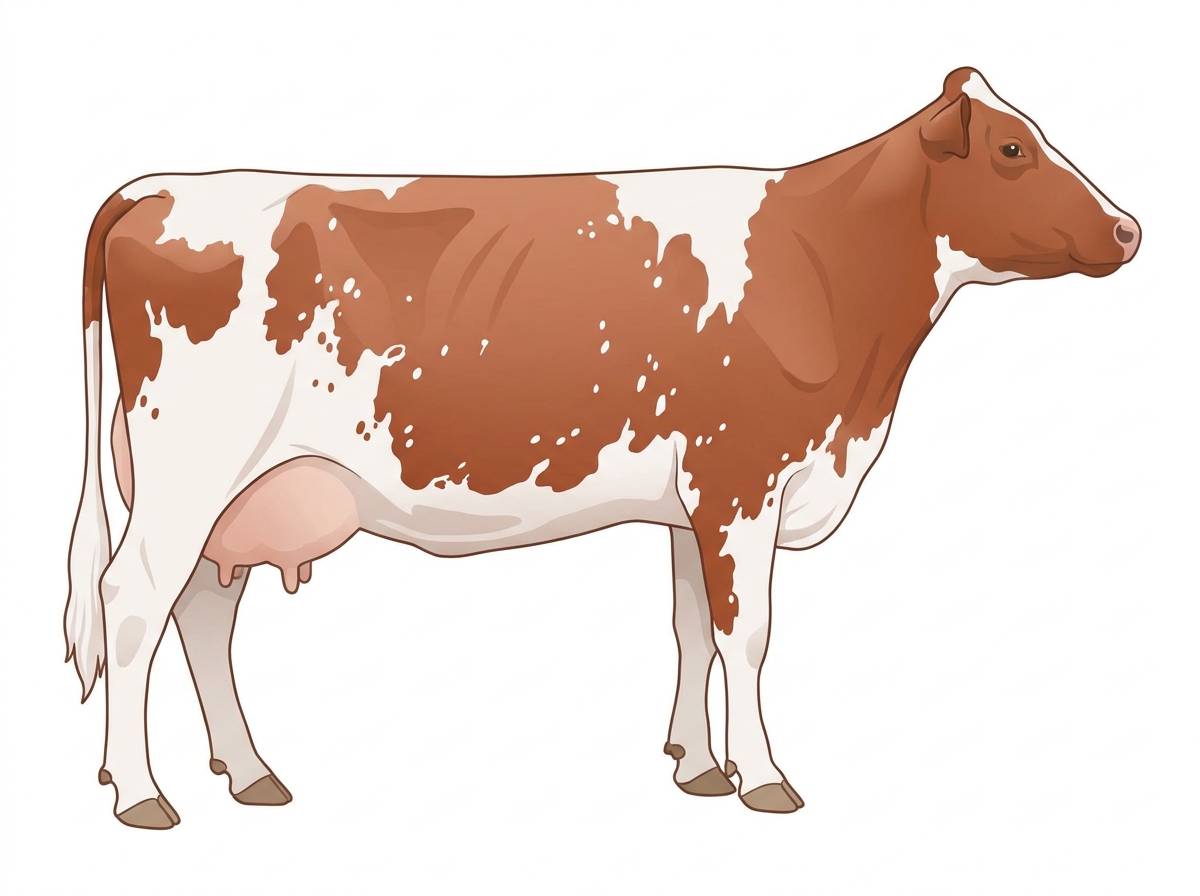Light red roan with a few white spots and ticking in the white MaineTainer Cow