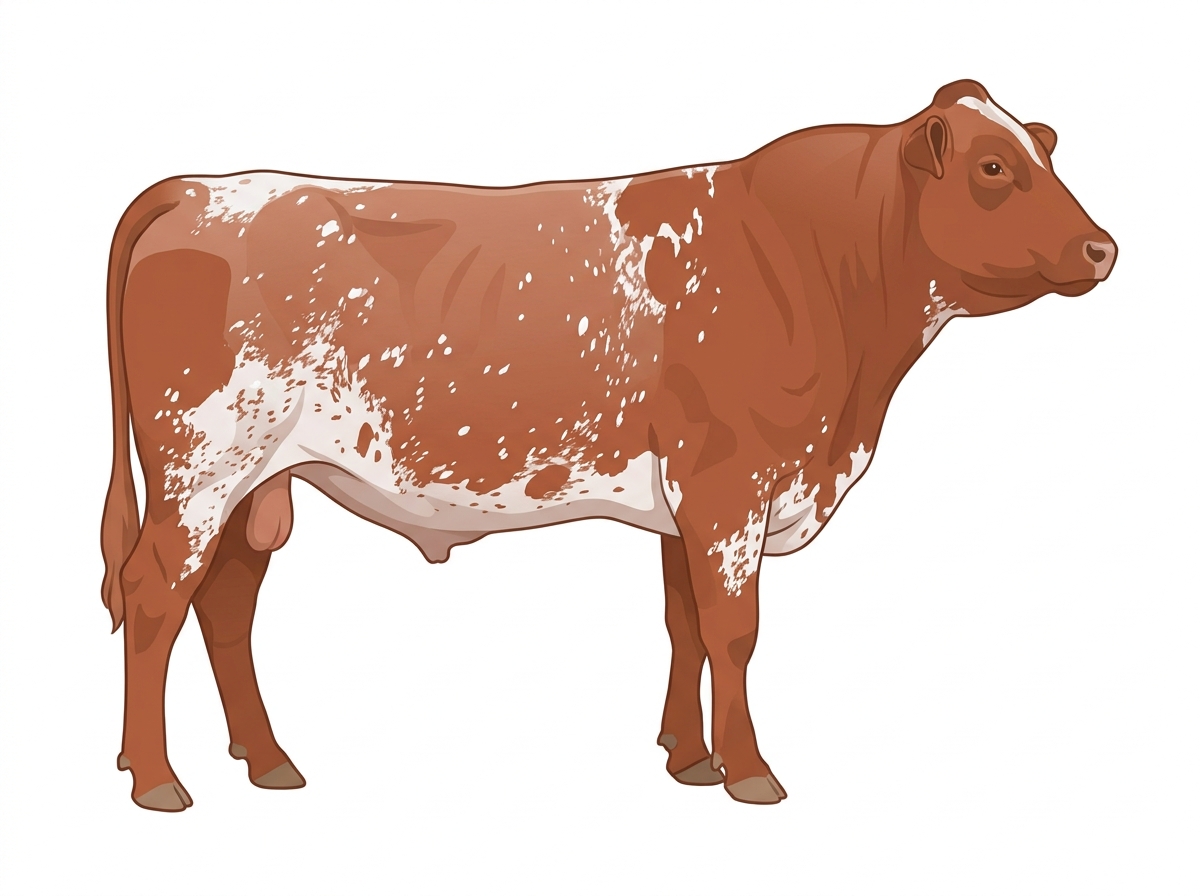 Light red roan with white spots and ticking in the white MaineTainer Bull