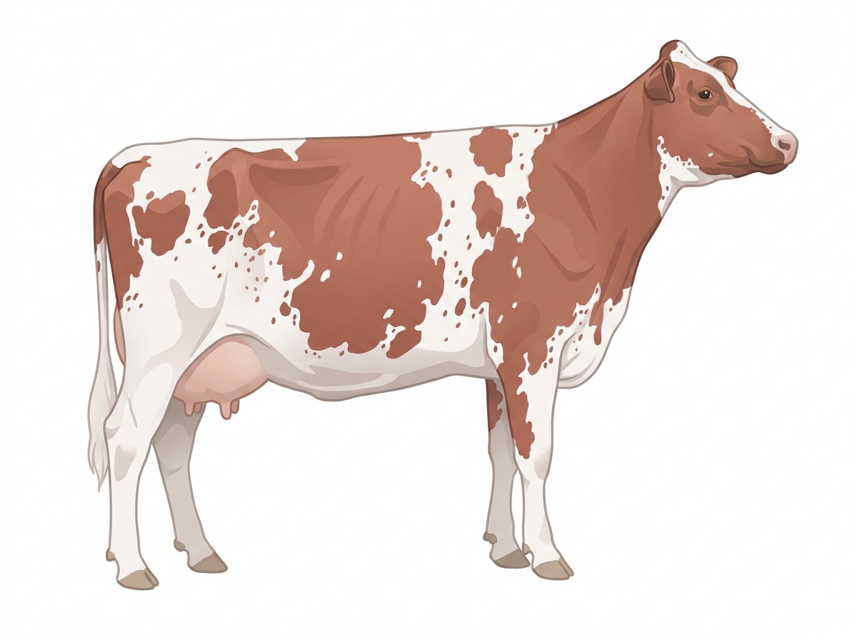 Red roan with a few white spots and ticking in the white MaineTainer Cow