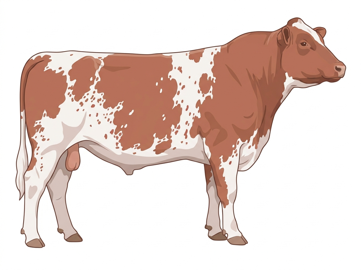 Red roan with ticking in the white MaineTainer Bull