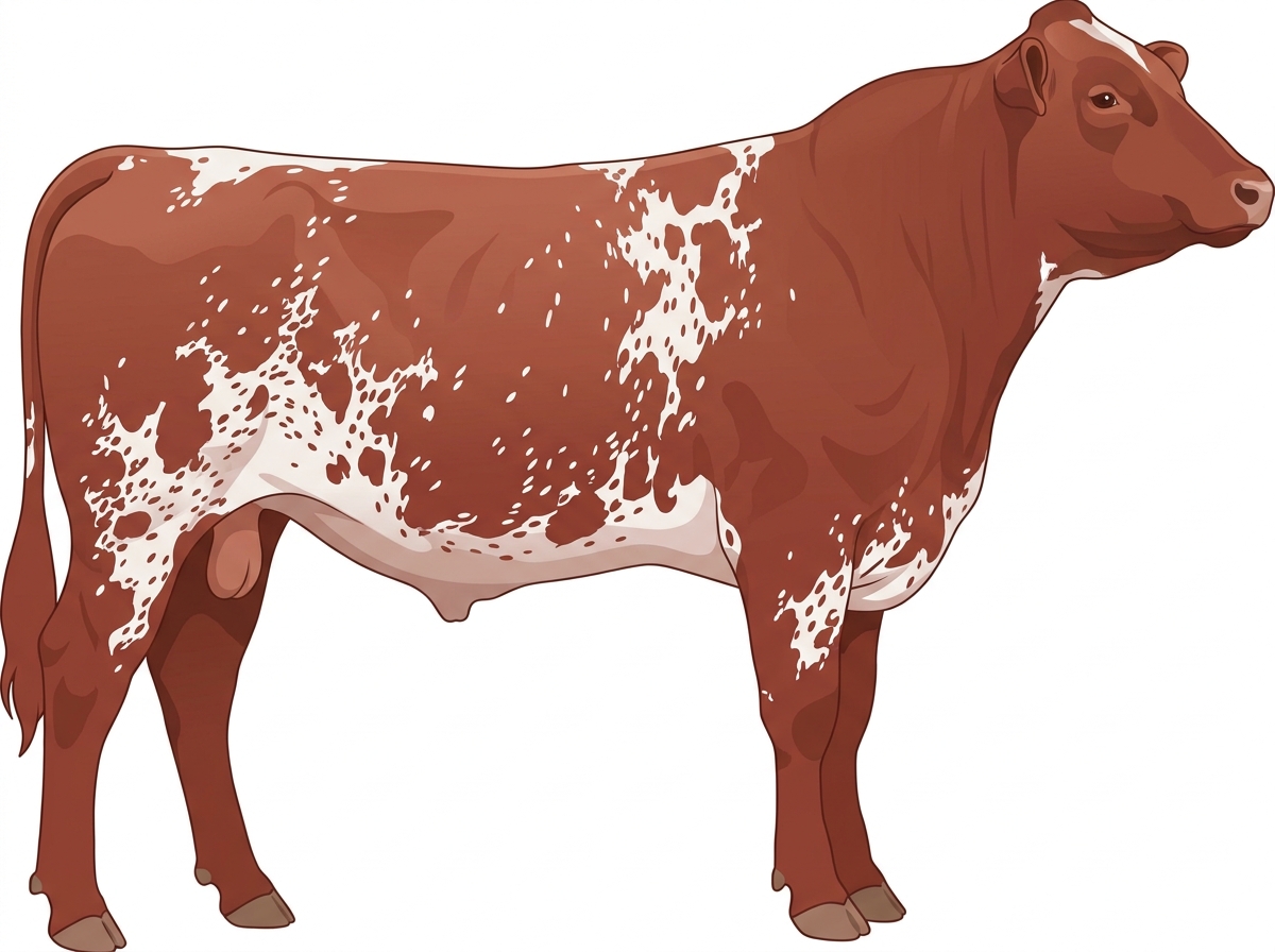 Red roan with white spots and ticking in the white MaineTainer Bull