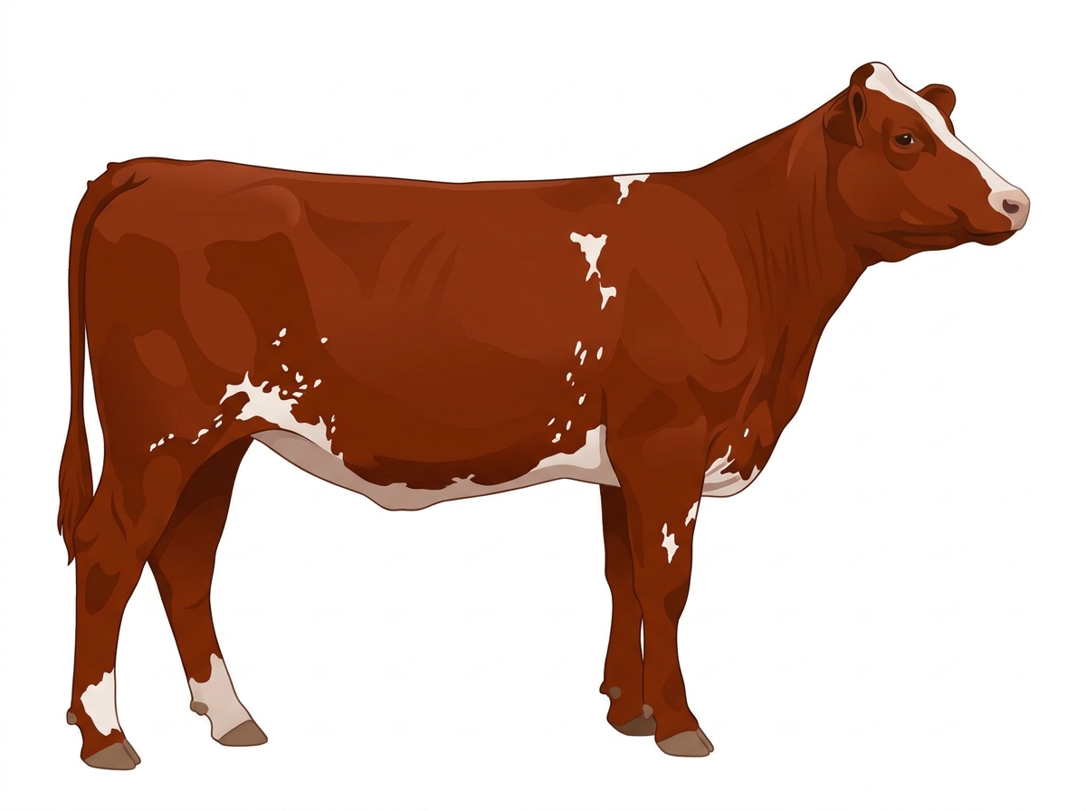 Red with a few white spots and ticking in the white MaineTainer Heifer