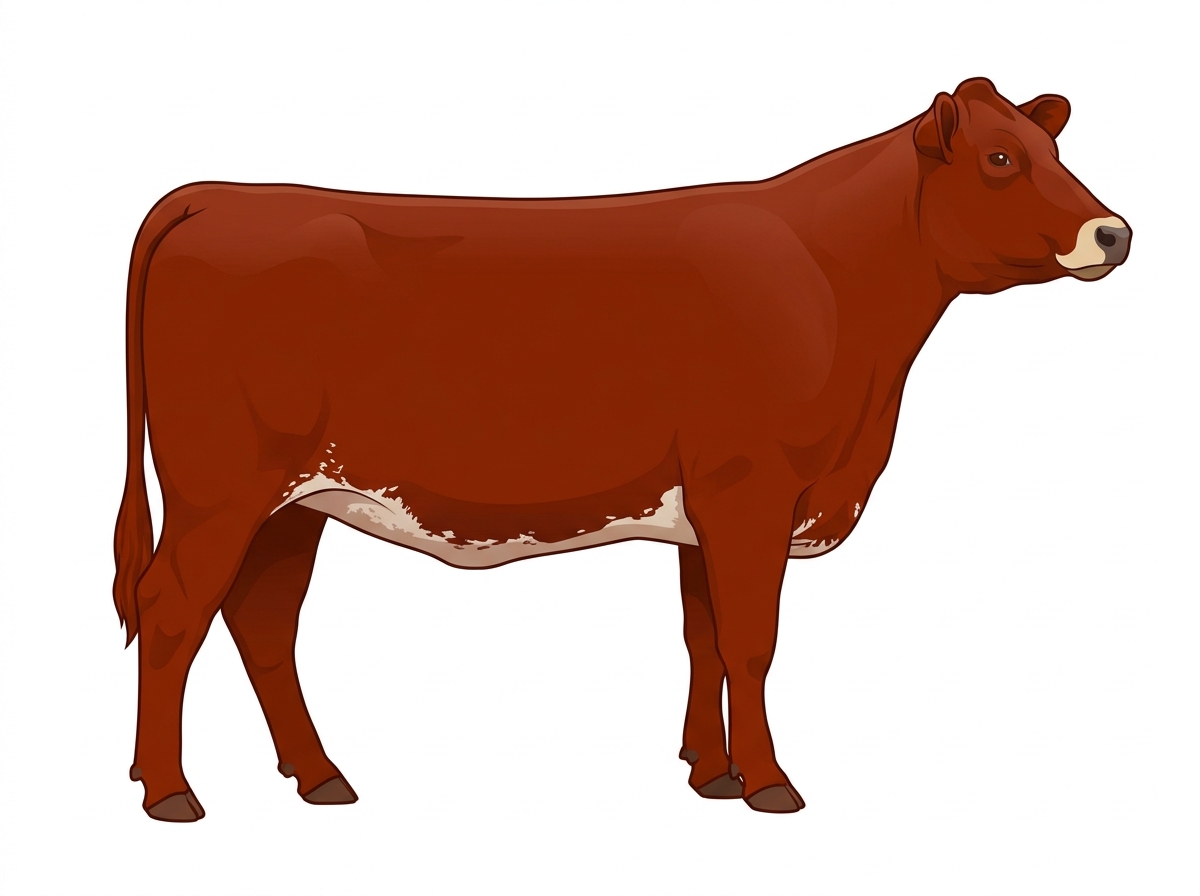 Red with a pale muzzle ring and lighter underline and ticking in the white MaineTainer Cow