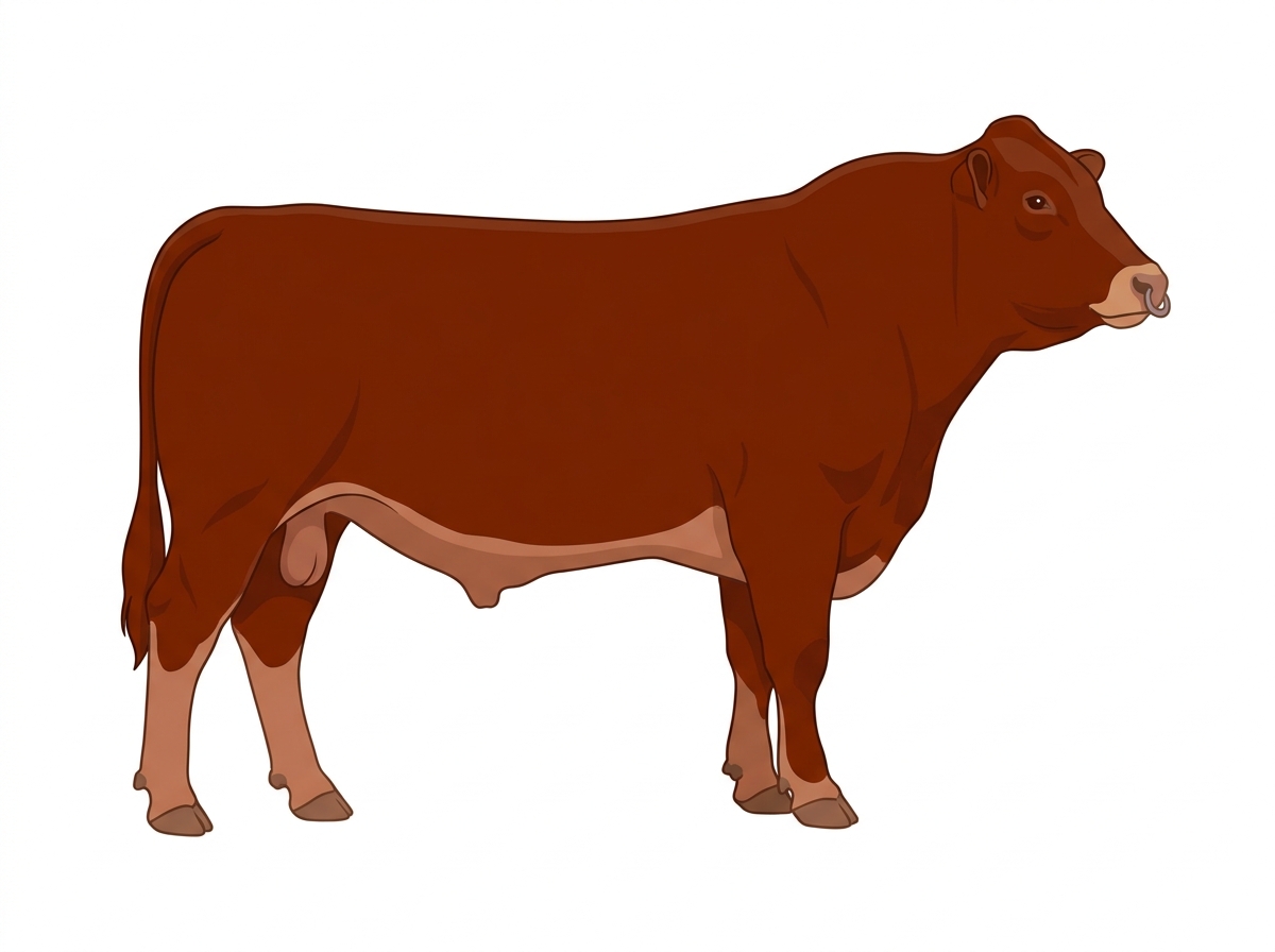 Red with a pale muzzle ring and lighter underline MaineTainer Bull