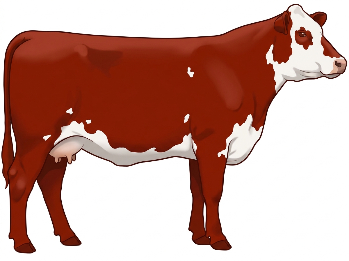 Red with a partial white face and a few white spots MaineTainer Cow