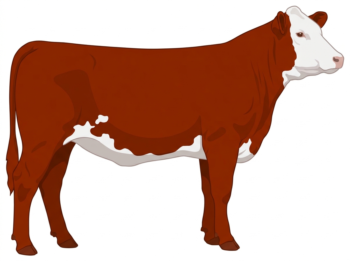Red with a partial white face and white spots MaineTainer Cow