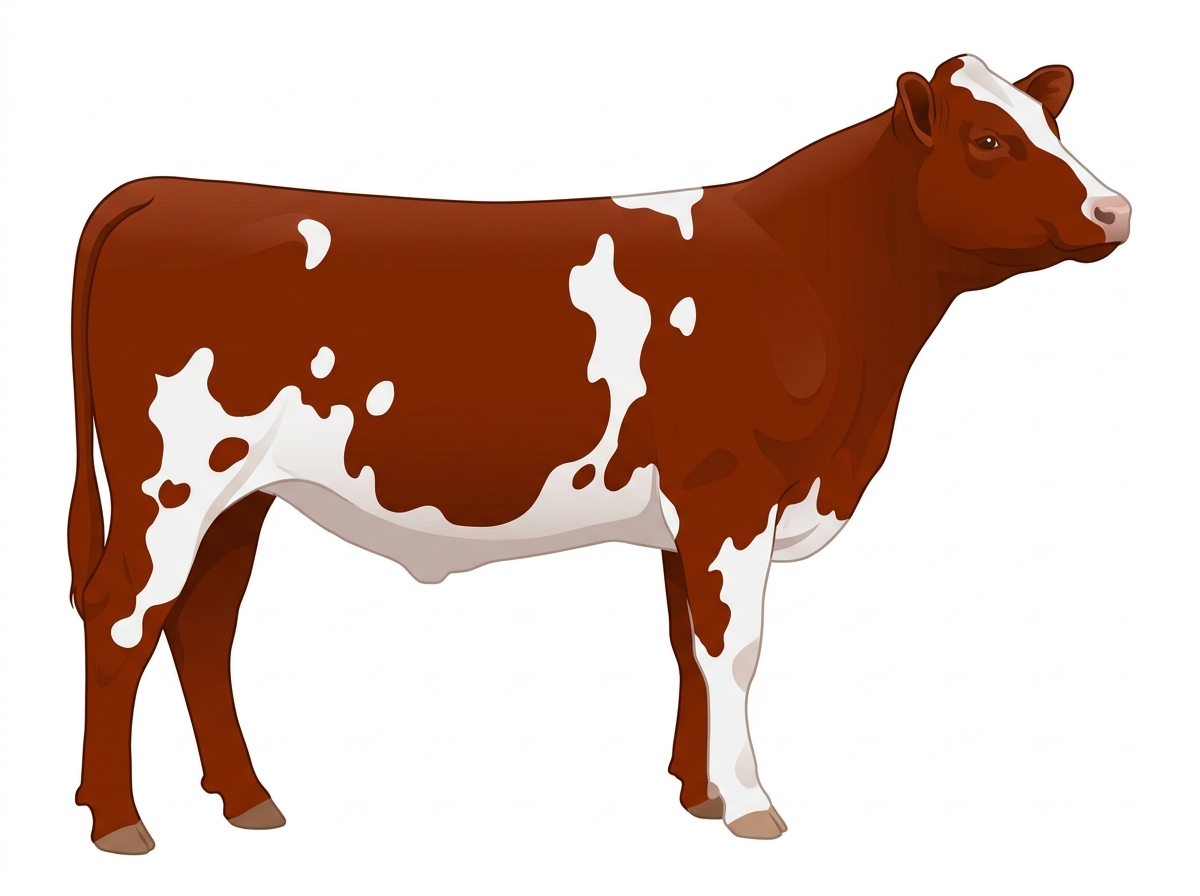 Red with a partial white face and white spots MaineTainer Steer