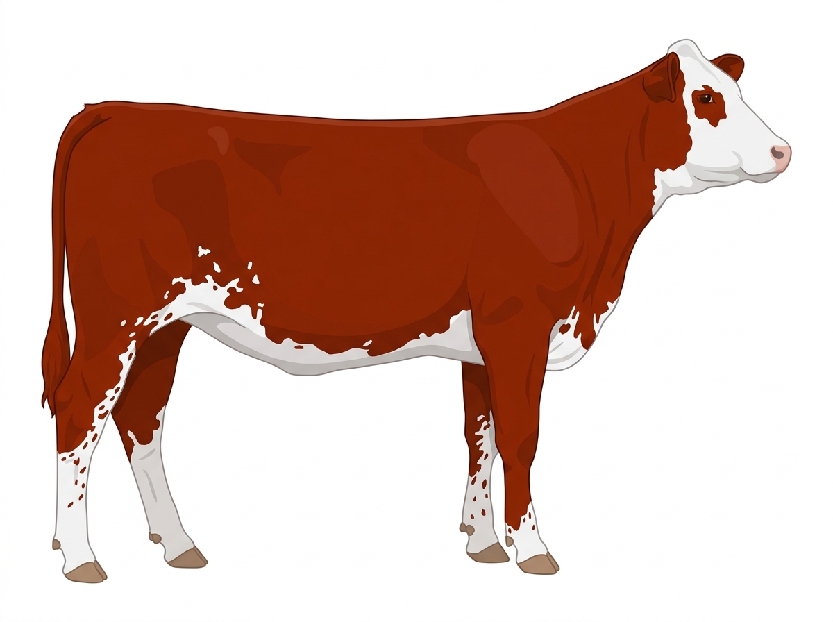 Red with a partial white face, white spots and ticking in the white MaineTainer Heifer