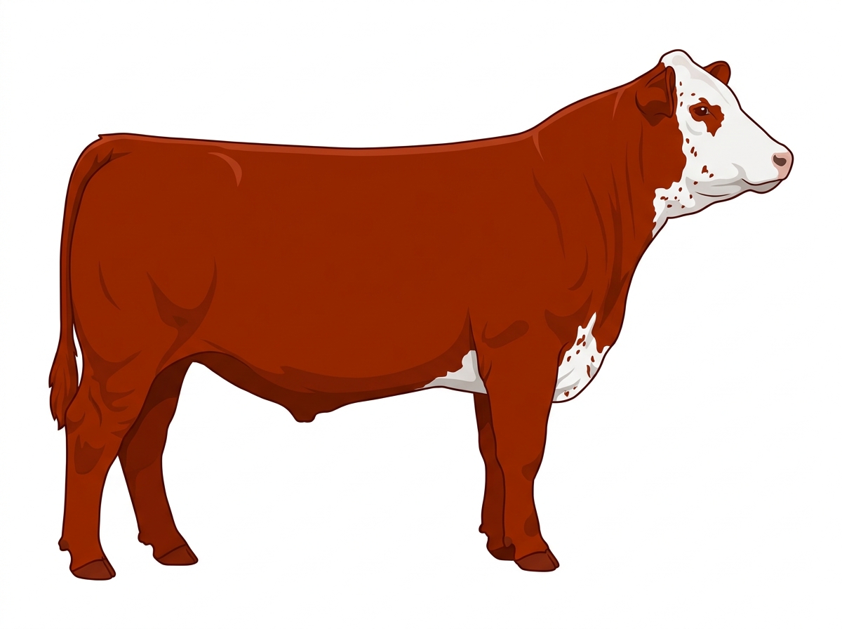 Red with a partial white face, white spots and ticking in the white MaineTainer Steer