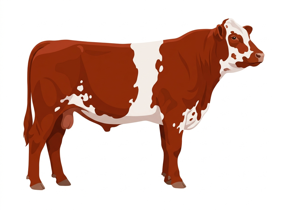 Red with a white belt around the midsection and white spots MaineTainer Bull