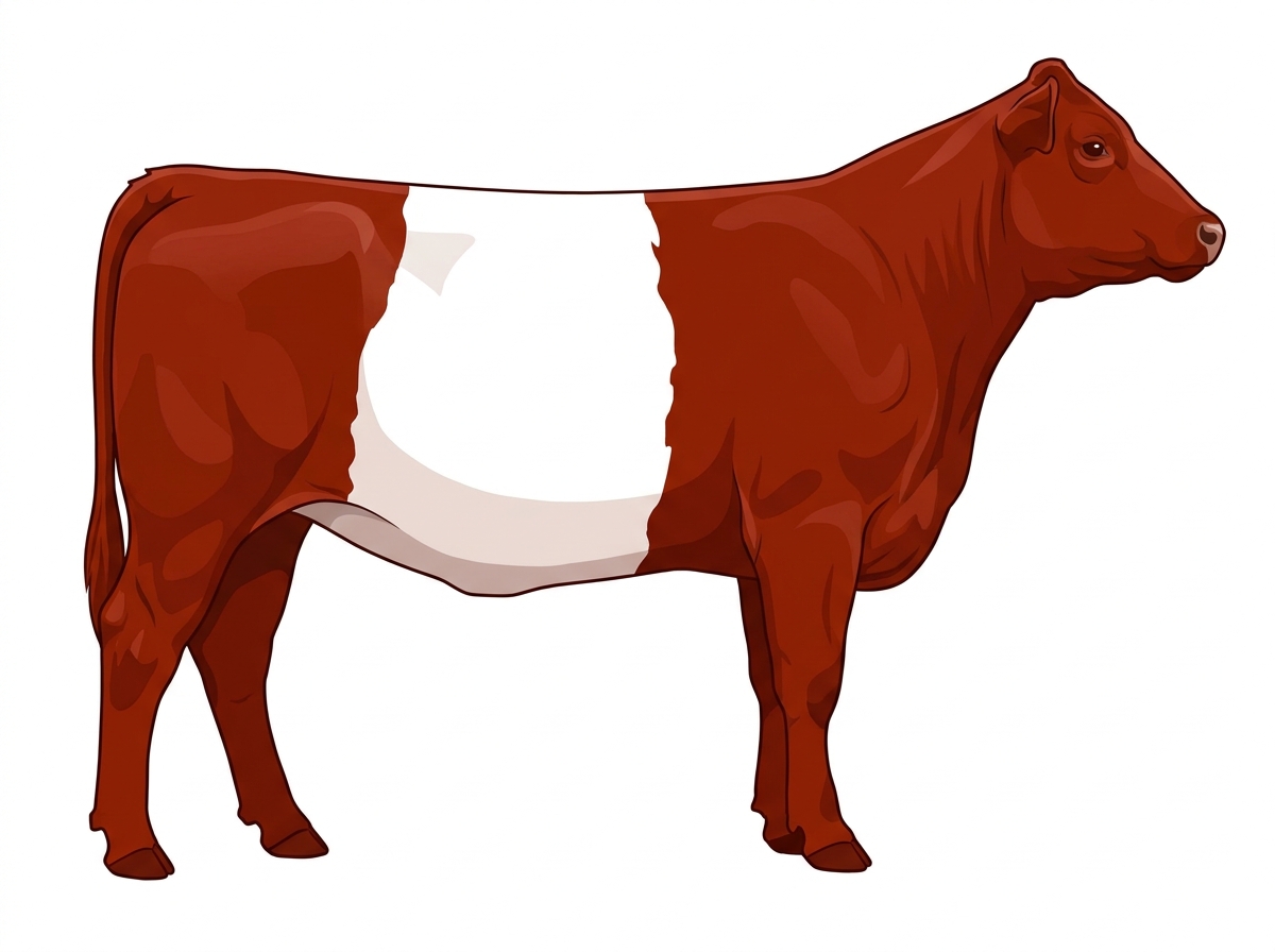 Red with a white belt around the midsection MaineTainer Heifer