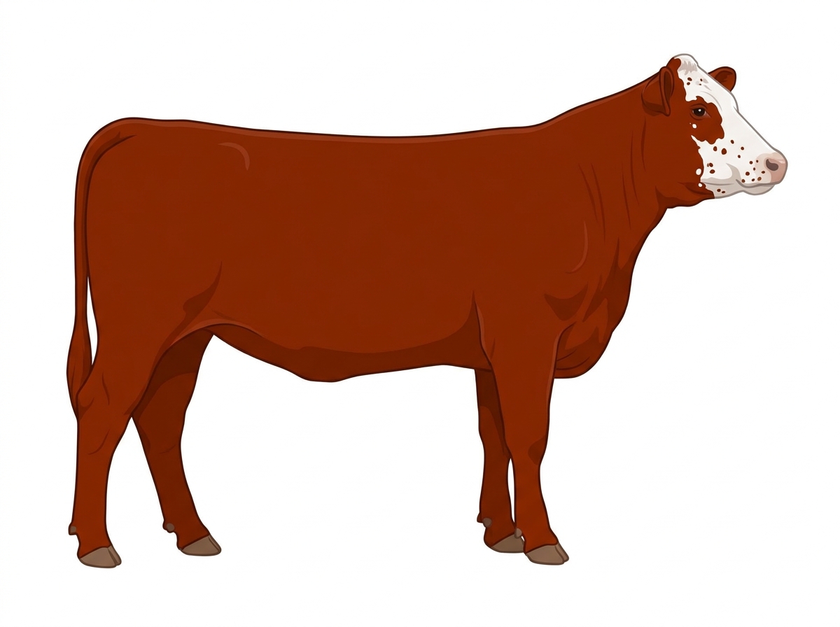 Red with a white face, a few white spots and ticking in the white MaineTainer Heifer