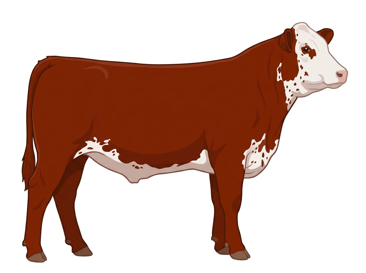 Red with a white face, a few white spots and ticking in the white MaineTainer Steer