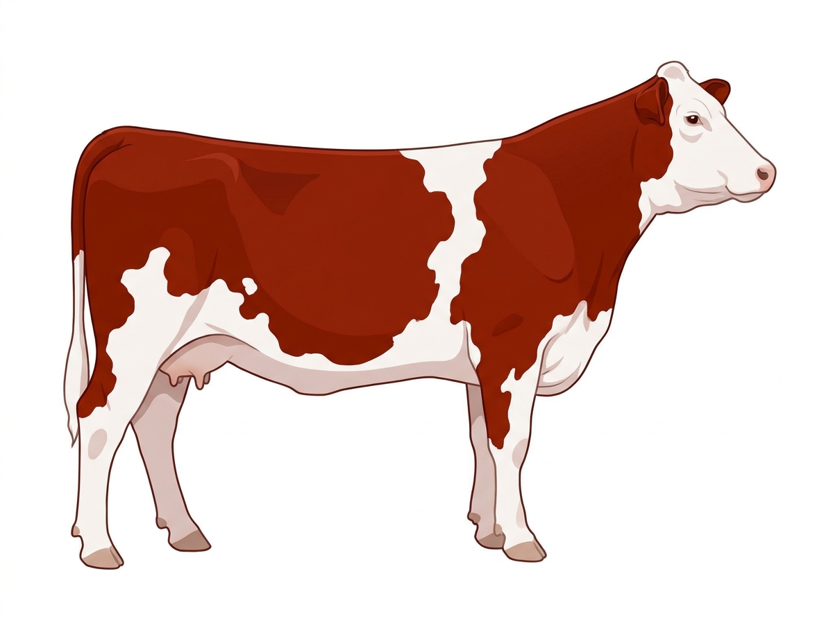 Red with a white face and white in large patches MaineTainer Cow