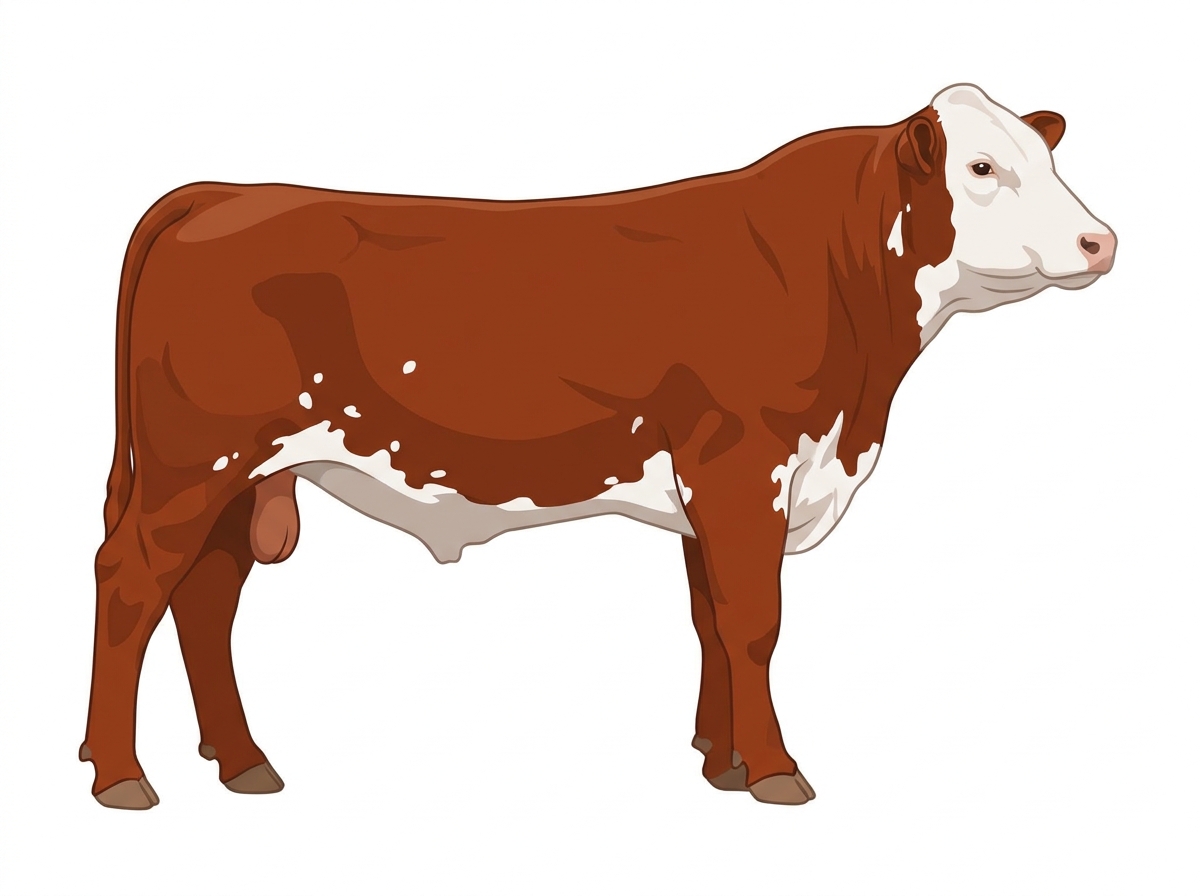 Red with a white face and white spots MaineTainer Bull