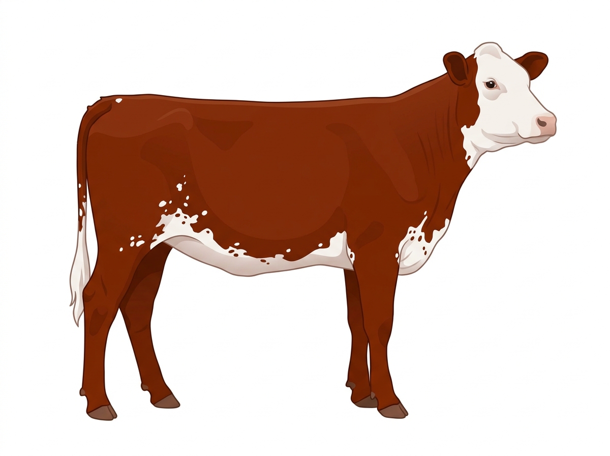 Red with a white face, white spots and ticking in the white MaineTainer Heifer