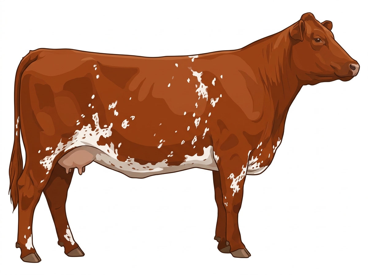 Red with white spots and ticking in the white MaineTainer Cow