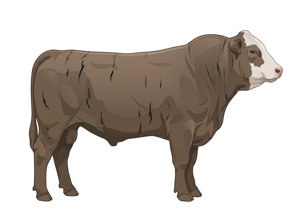Smoky brindle with faint black striping and a partial white face MaineTainer Bull